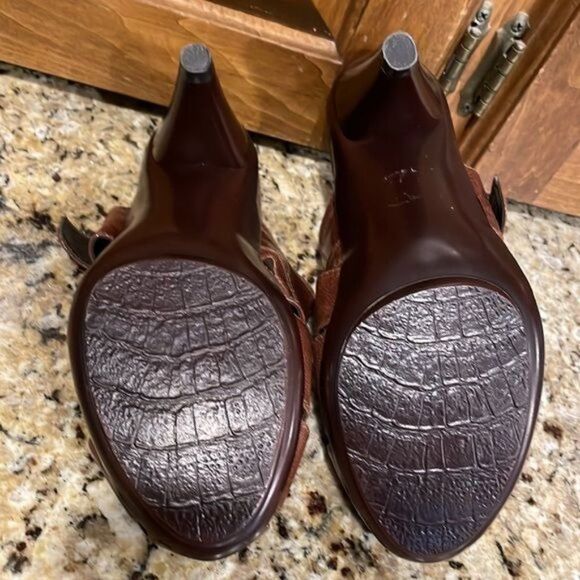 Caressa Fisher Mule size 8 brown, Leather upper & linings NEW 3” heel 4” w/sole - Picture 3 of 14